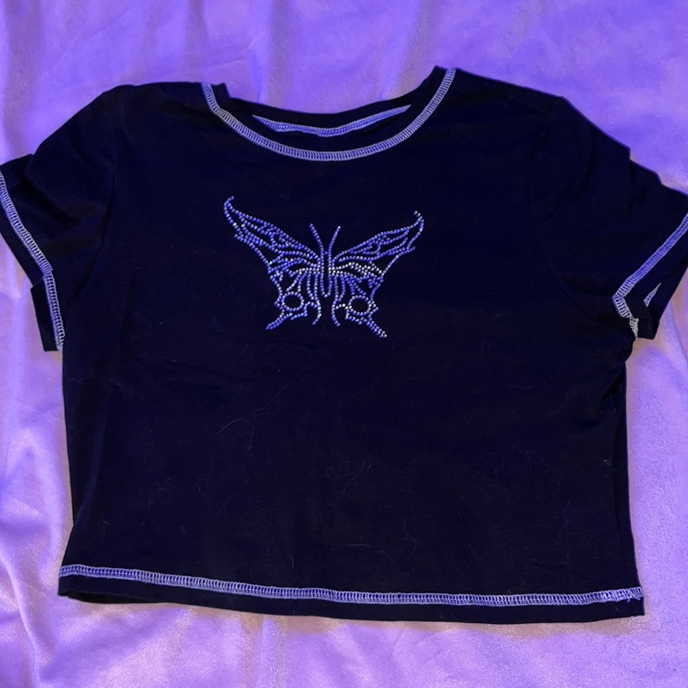 butterfly rhinestone crop top size L